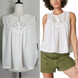 NWT Lucky Brand White Embroidered Cutwork Tank Top, Sz Large